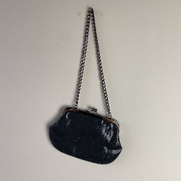 VTG 90s Y2K Sparkley Clanshell Express Clutch with Chain - Picture 3 of 5